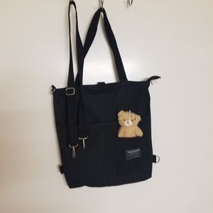 Black Tote Bag w/ Bear Keychain